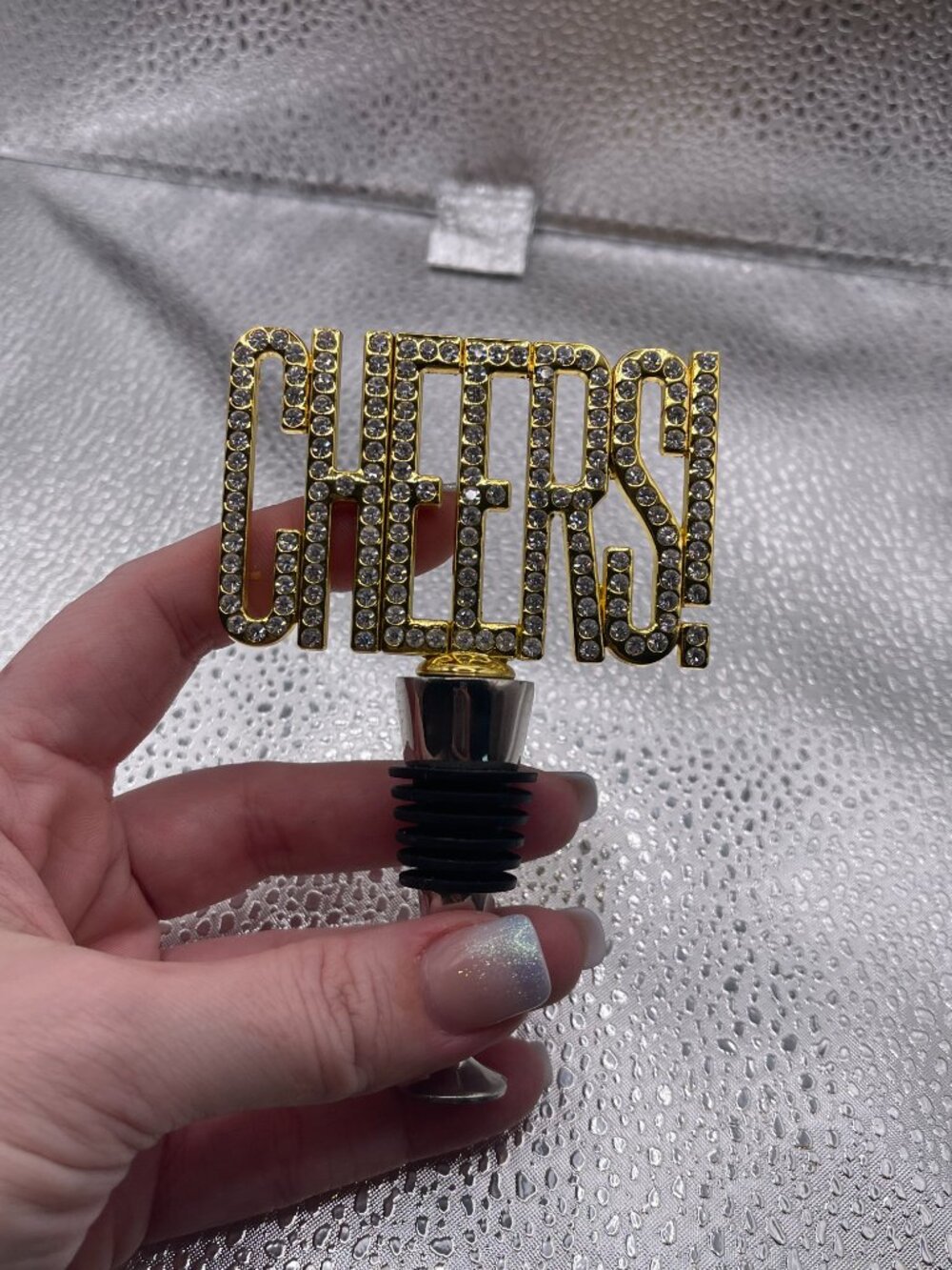Pier 1 Imports “Cheers!" Gold & Rhinestone Bottle Stopper ~ Wine Stopper - Picture 2 of 3